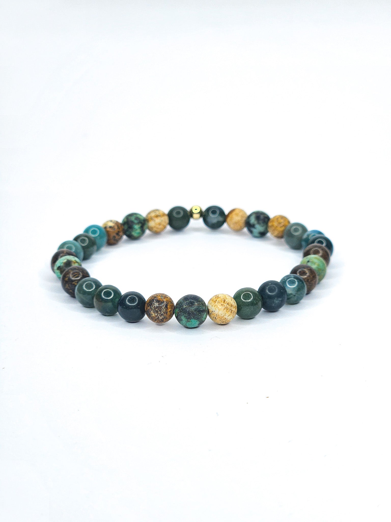Bracelet • Forêt • Agate mousse, Bronzite, Jaspe paysage & Turquoise africaine (6 mm)