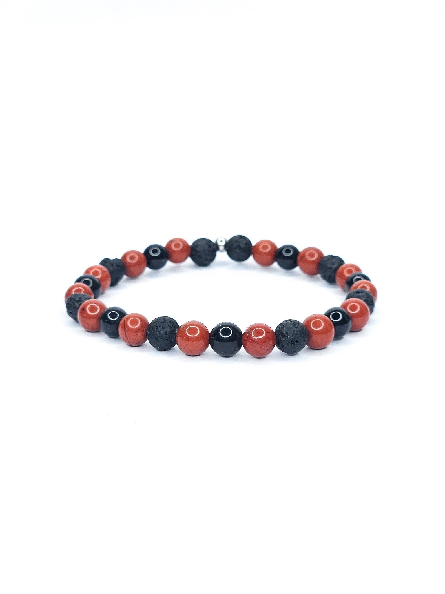 Bracelet • Volcano (Burkān) • Red Jasper, Black Obsidian & Black lava stone (6 mm)