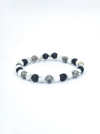 Bracelet • Montagne • Howlite blanche, Jaspe Picasso & Pierre de lave noire (6 mm)