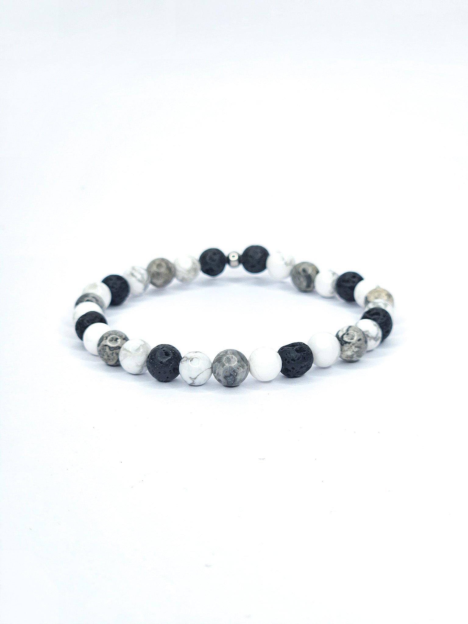 Bracelet • Montagne • Howlite blanche, Jaspe Picasso & Pierre de lave noire (6 mm)