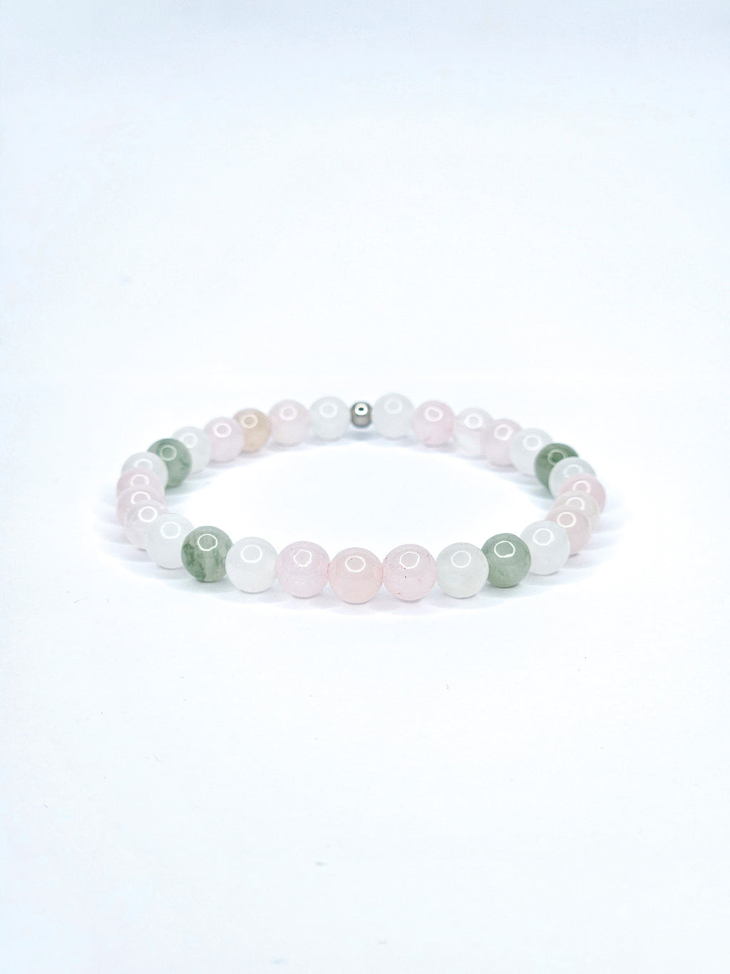 Bracelet • Rose • Quartz rose, Jade vert de Chine, Jade blanc (6 mm)