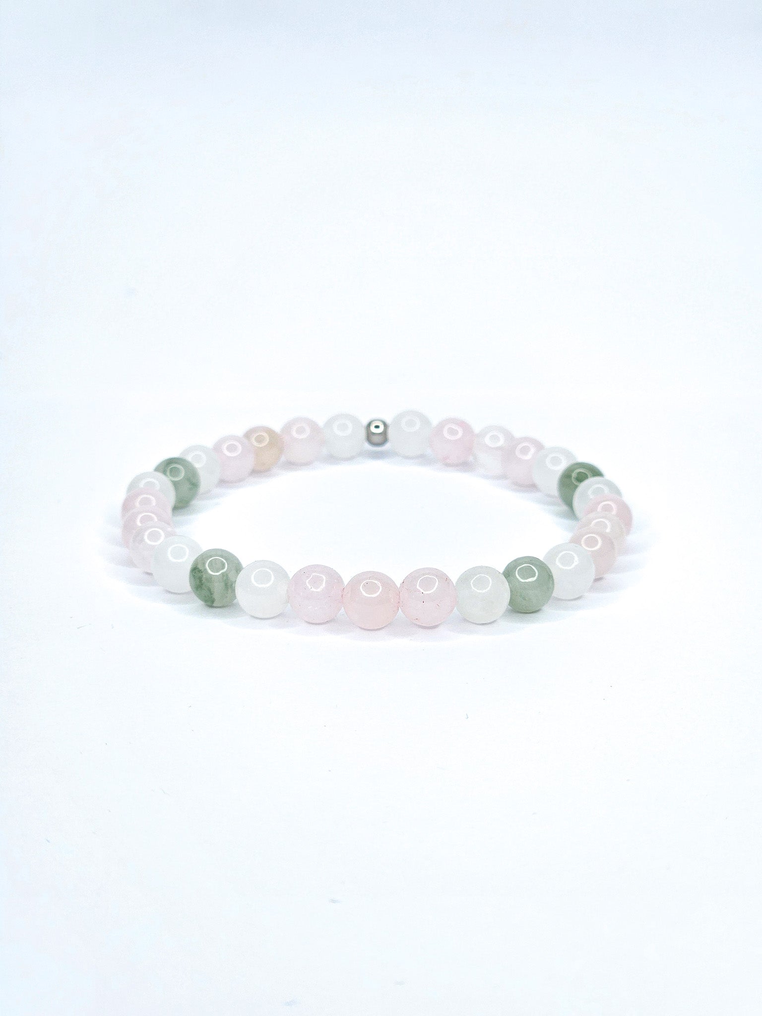Bracelet • Rose • Quartz rose, Jade vert de Chine, Jade blanc (6 mm)