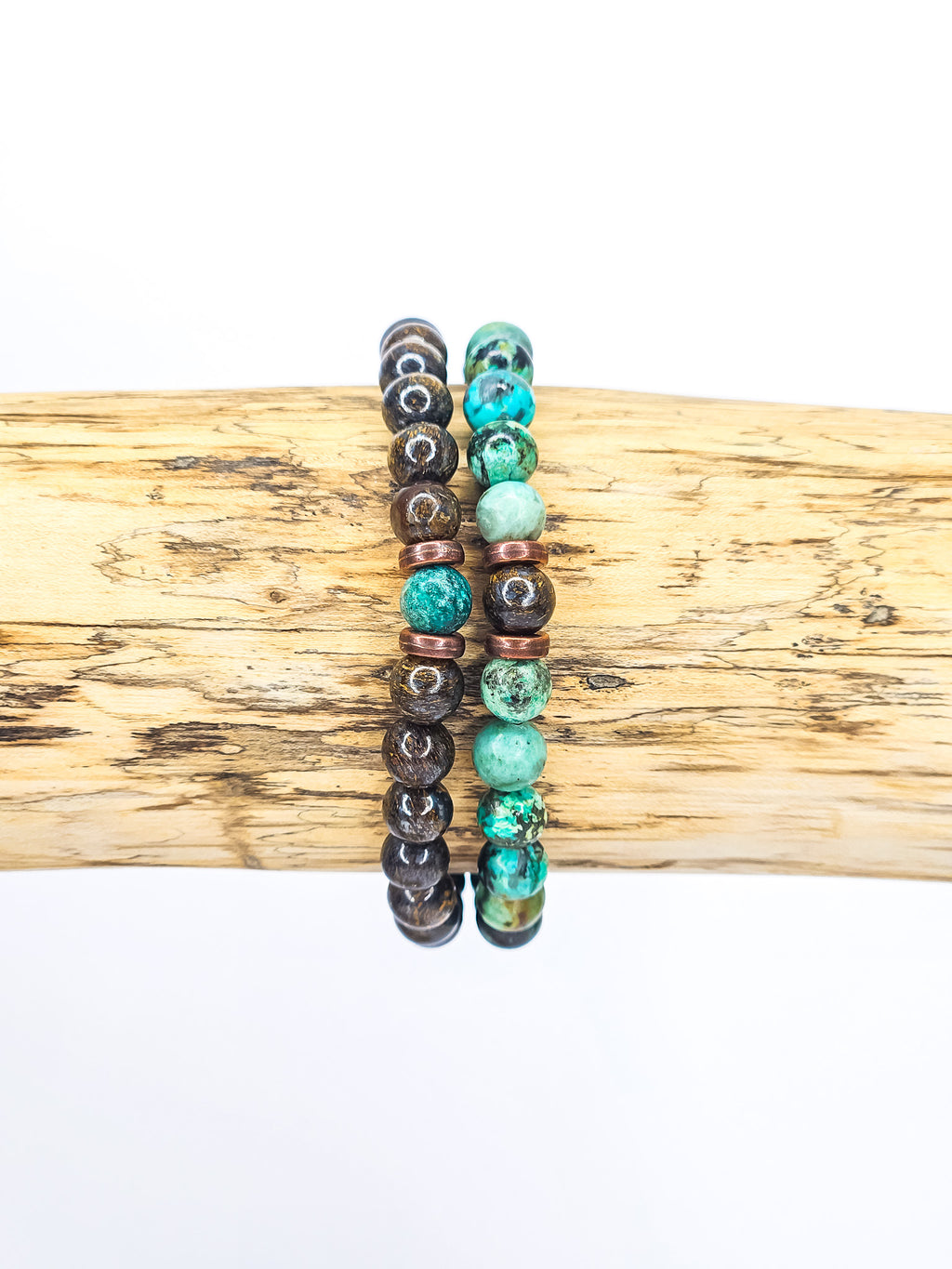Bracelets duo • Turquoise africaine & Bronzite (6 mm)