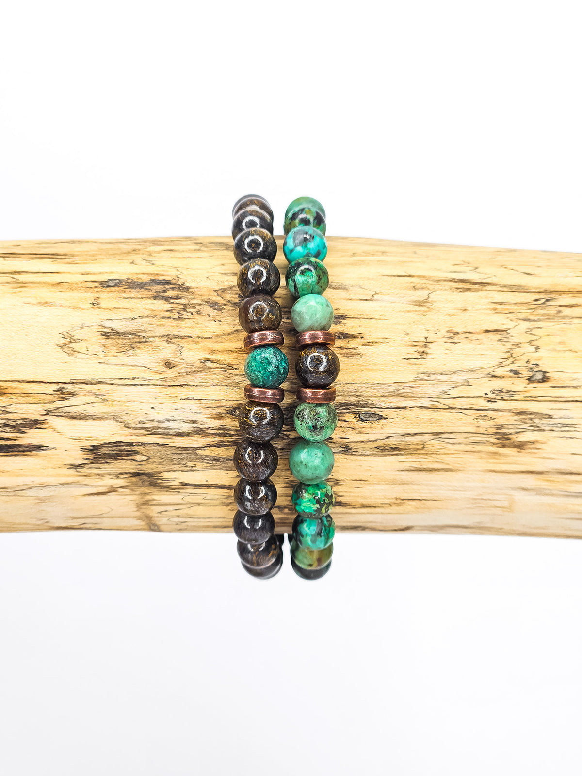 Bracelets duo • Turquoise africaine & Bronzite (6 mm)
