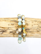 Bracelets duo • Amazonite multicolore (6 mm & 8 mm) avec pendentifs dorés "Soleil" et "Lune"