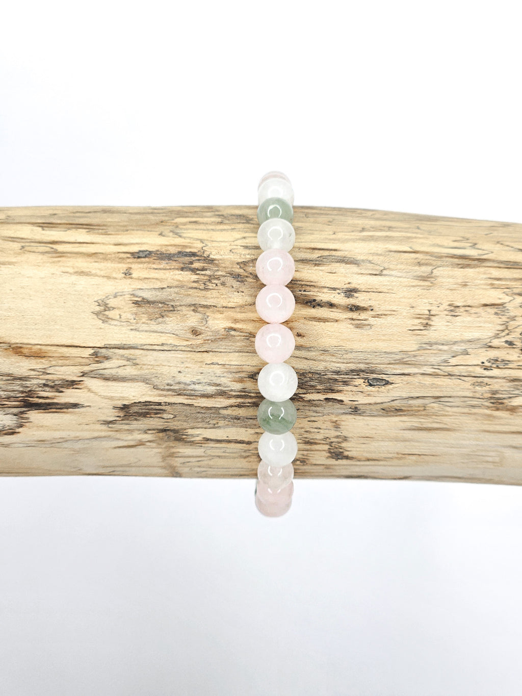 Bracelet • Rose • Quartz rose, Jade vert de Chine, Jade blanc (6 mm)