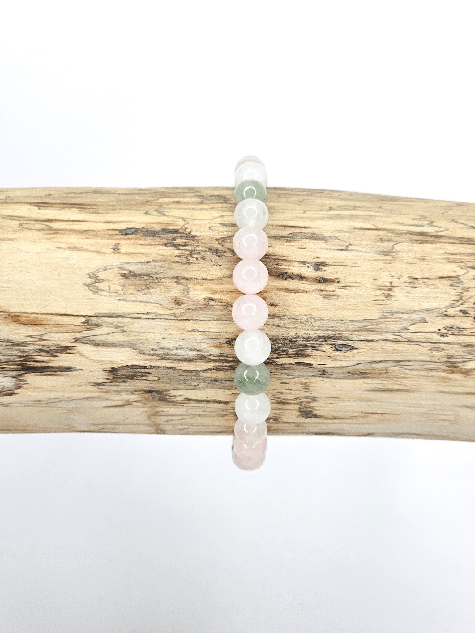 Bracelet • Rose • Quartz rose, Jade vert de Chine, Jade blanc (6 mm)