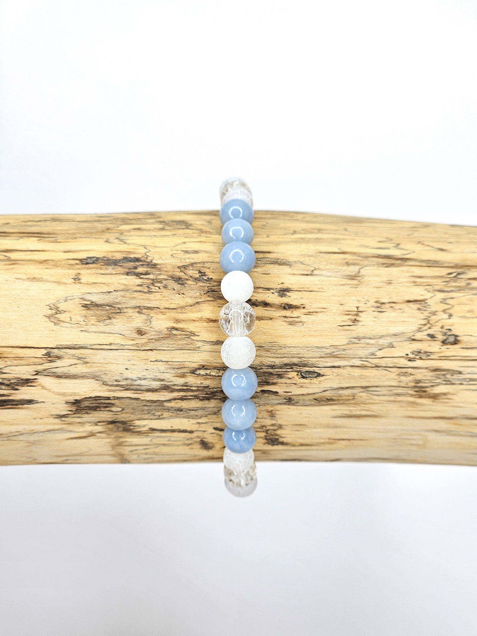 Bracelet • Glacier • Angélite, Howlite blanche & Cristal de roche craquelé (6 mm)