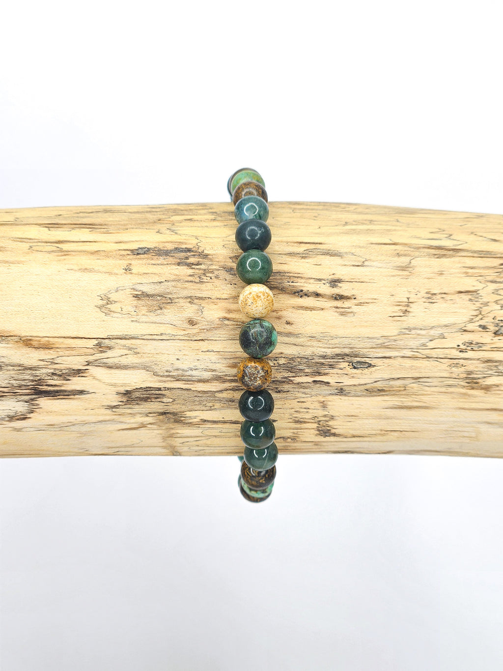 Bracelet • Forêt • Agate mousse, Bronzite, Jaspe paysage & Turquoise africaine (6 mm)