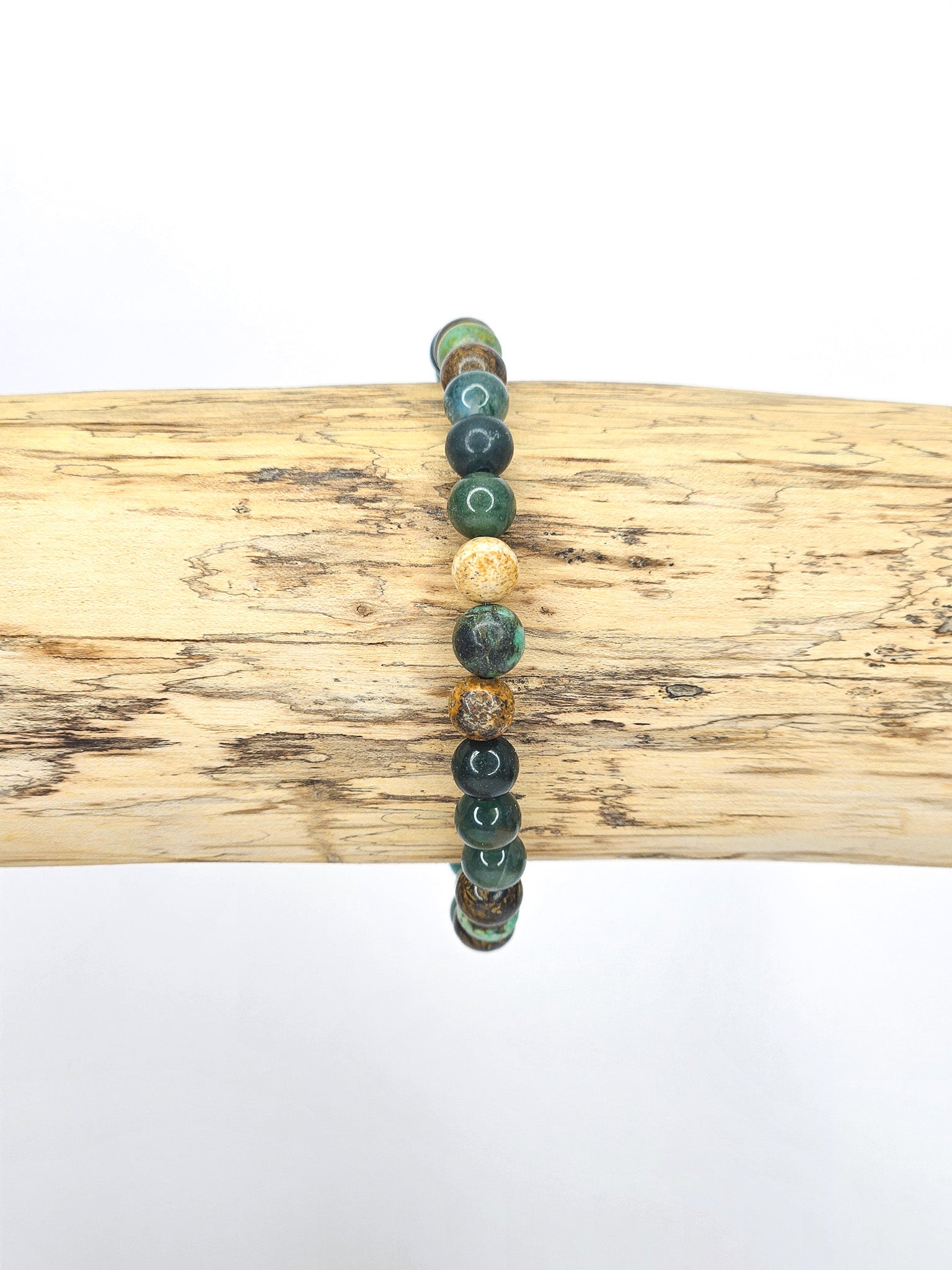 Bracelet • Forêt • Agate mousse, Bronzite, Jaspe paysage & Turquoise africaine (6 mm)