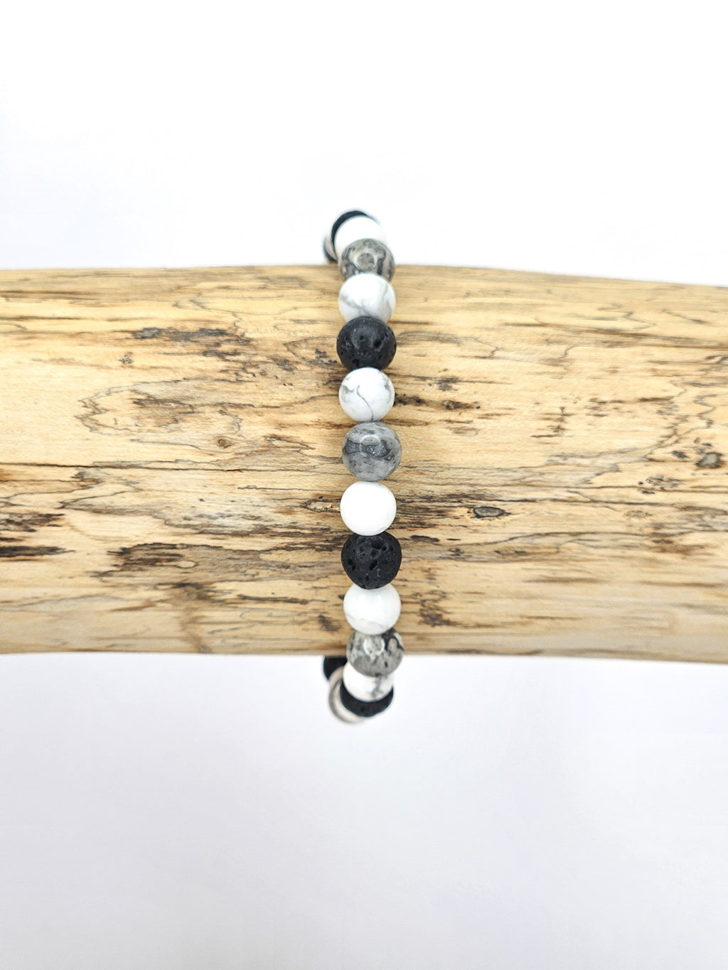 Bracelet • Montagne • Howlite blanche, Jaspe Picasso & Pierre de lave noire (6 mm)