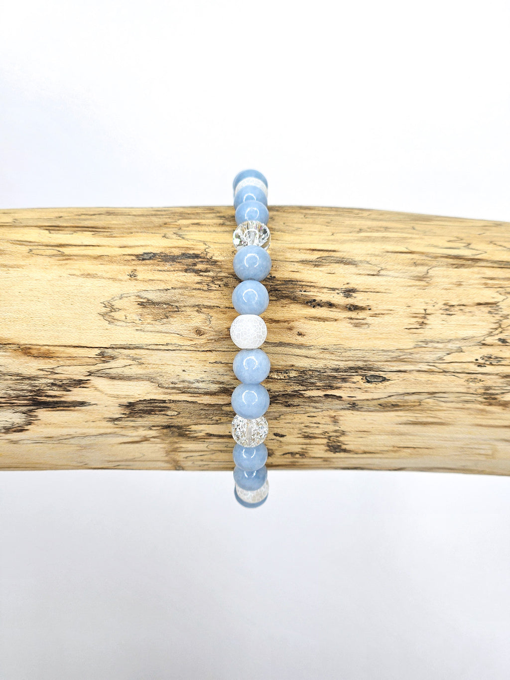 Bracelet • Glacier • Angélite, Howlite blanche & Cristal de roche craquelé (6 mm)