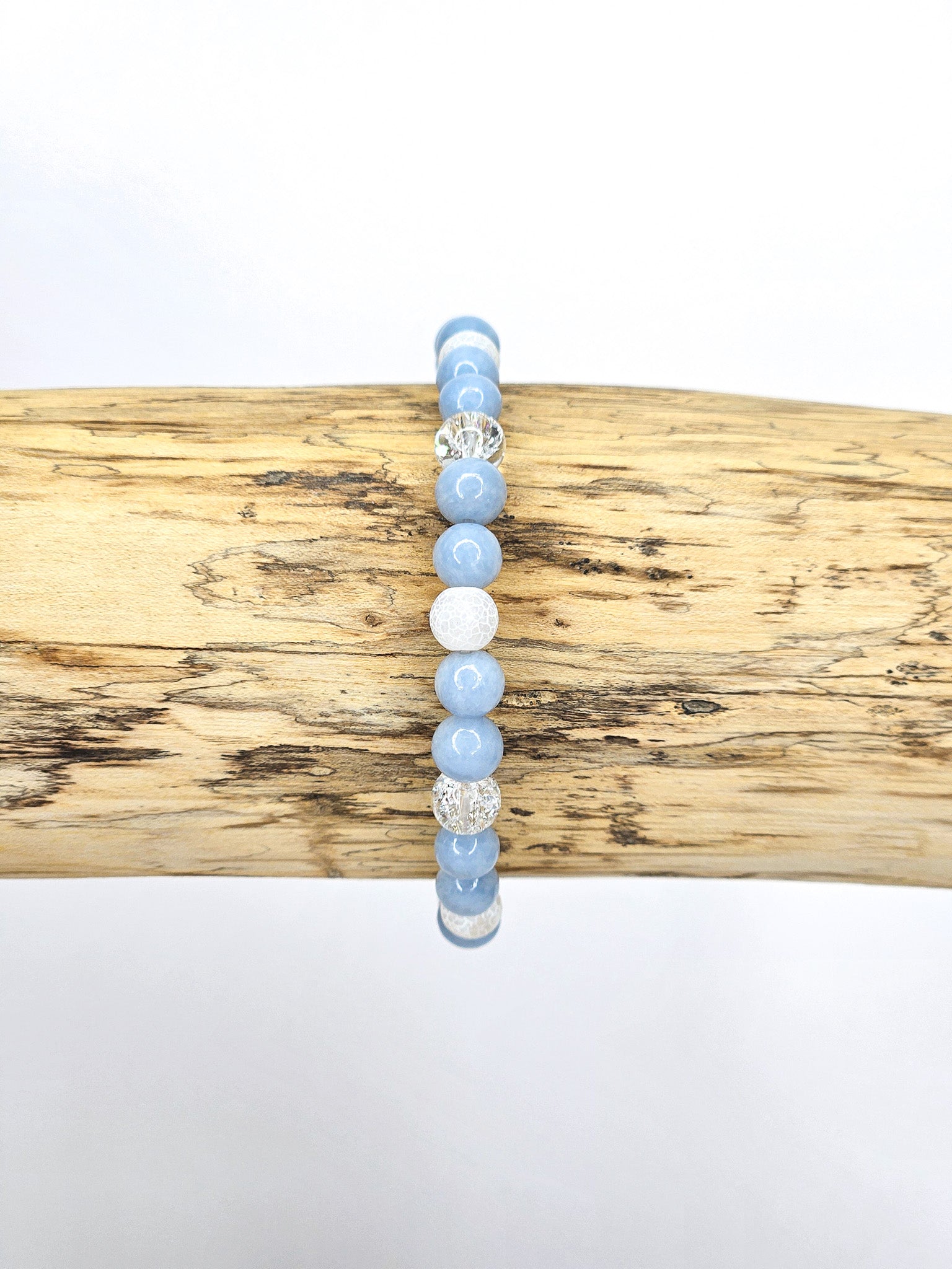 Bracelet • Glacier • Angélite, Howlite blanche & Cristal de roche craquelé (6 mm)