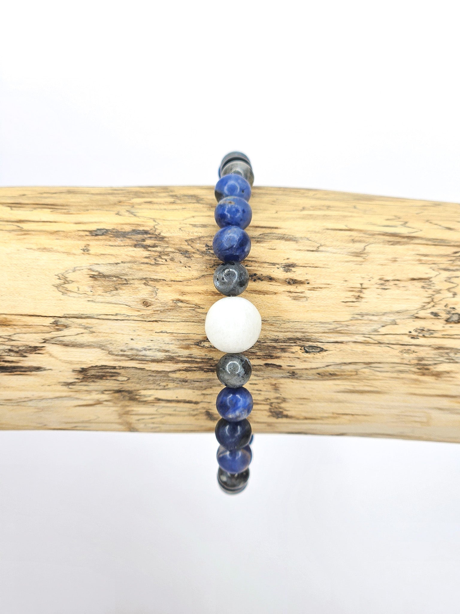 Bracelet • Lune • Pierre de Lune, Larvikite, Obsidienne noire & Sodalite (6 mm)